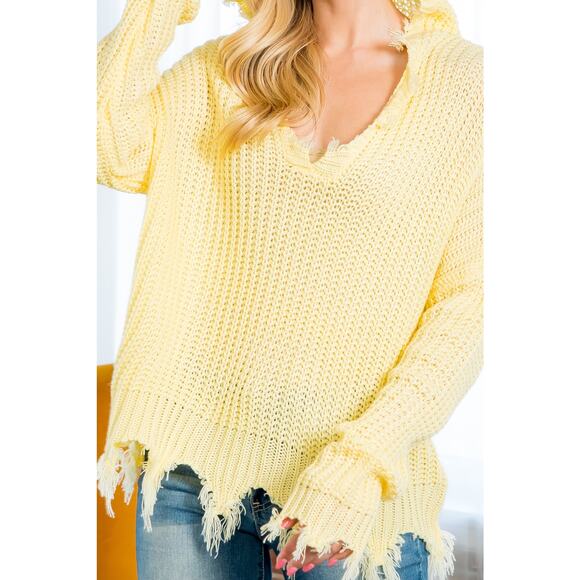 Yellow Tassel Detail Crochet Hooded Sweater M/L - Picture 3 of 8